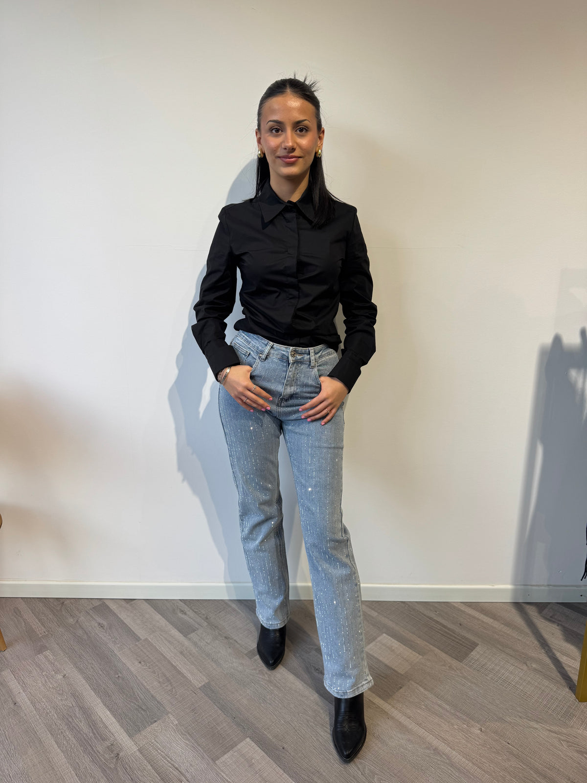 CAMICIA SLIM IN COTONE NERA