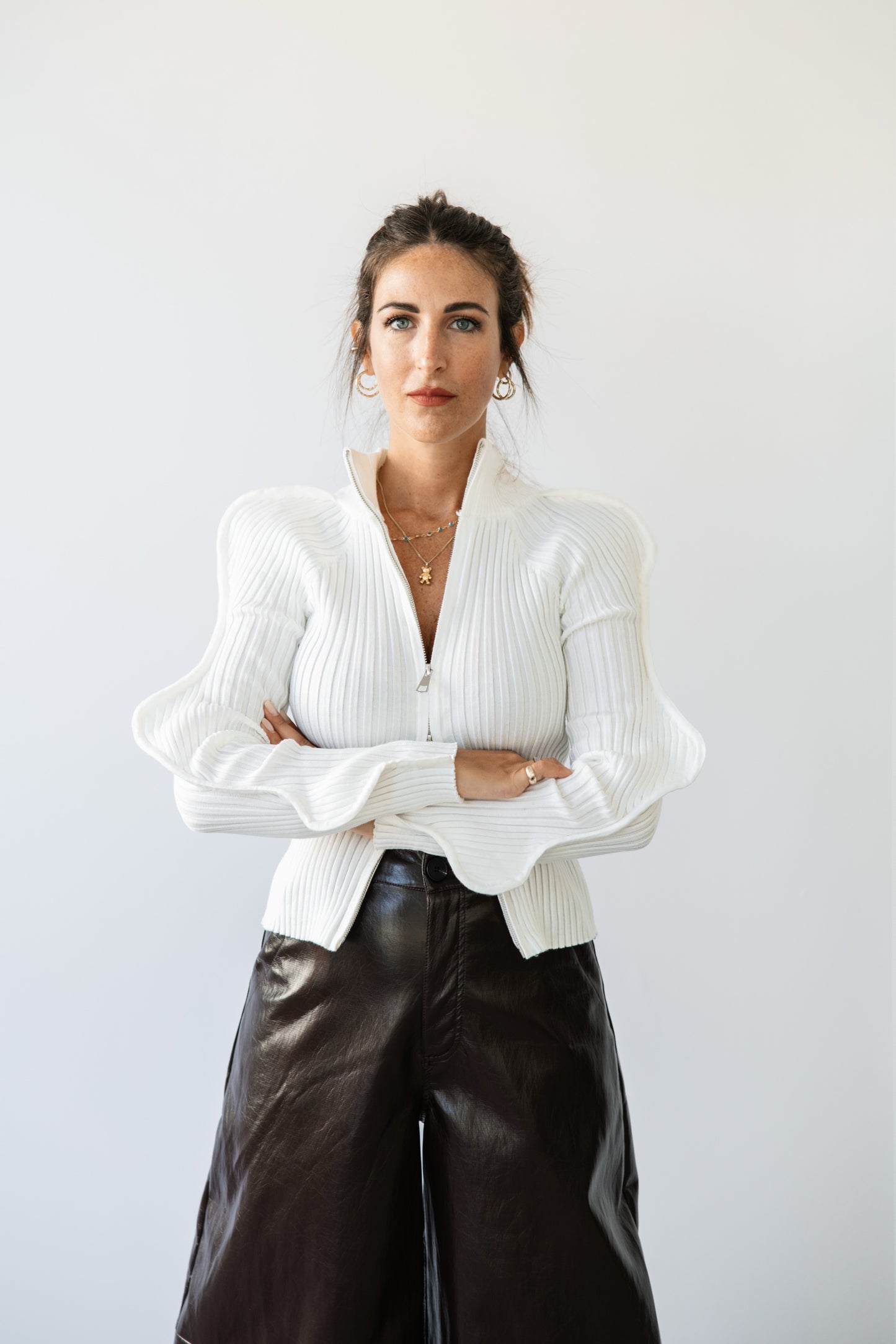 Maglioncino a coste con zip butterfly bianco