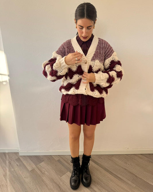 Cardigan Burro e Bordeaux