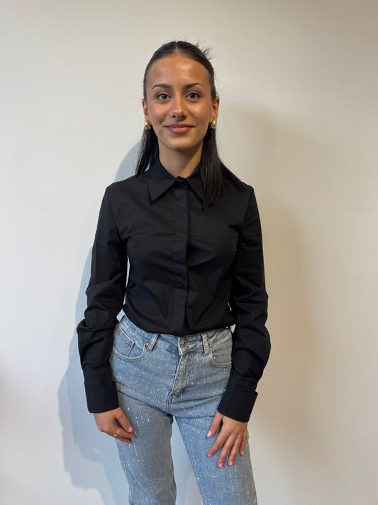 Camicia slim cotone nera