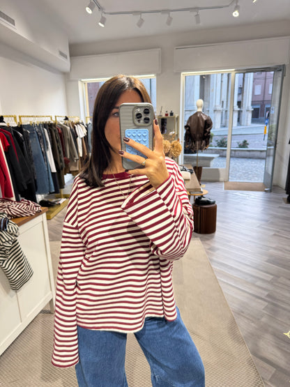 TEE LEA MANICA LUNGA BORDEAUX E PANNA