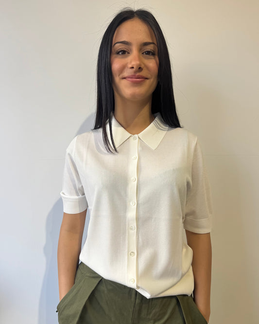 Polo bottoni viscosa bianca