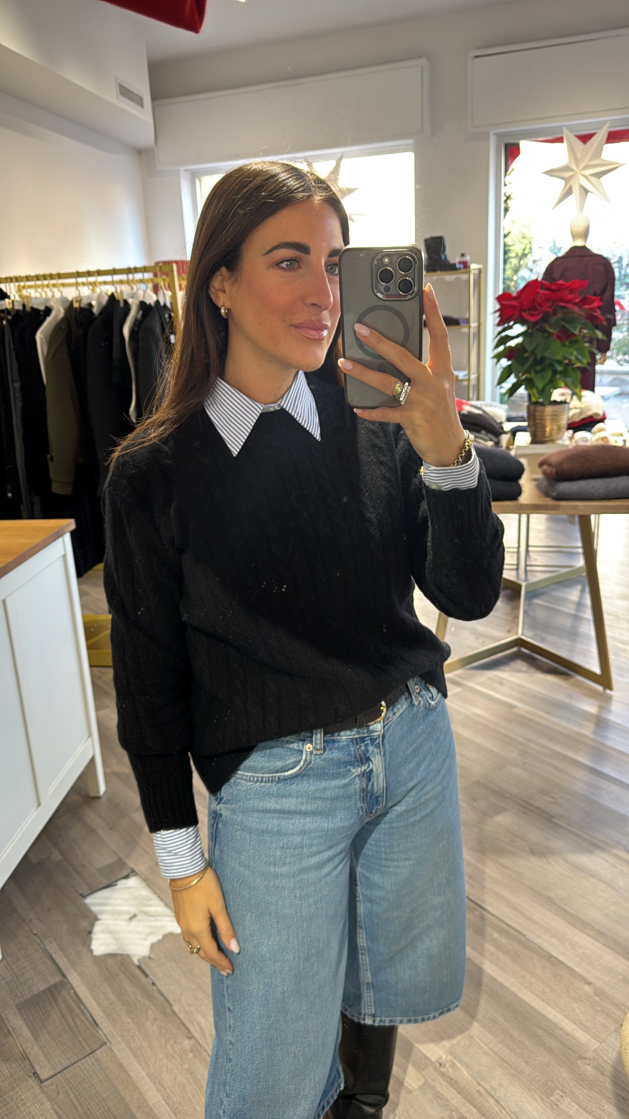 Maglione treccia nero 100% lana