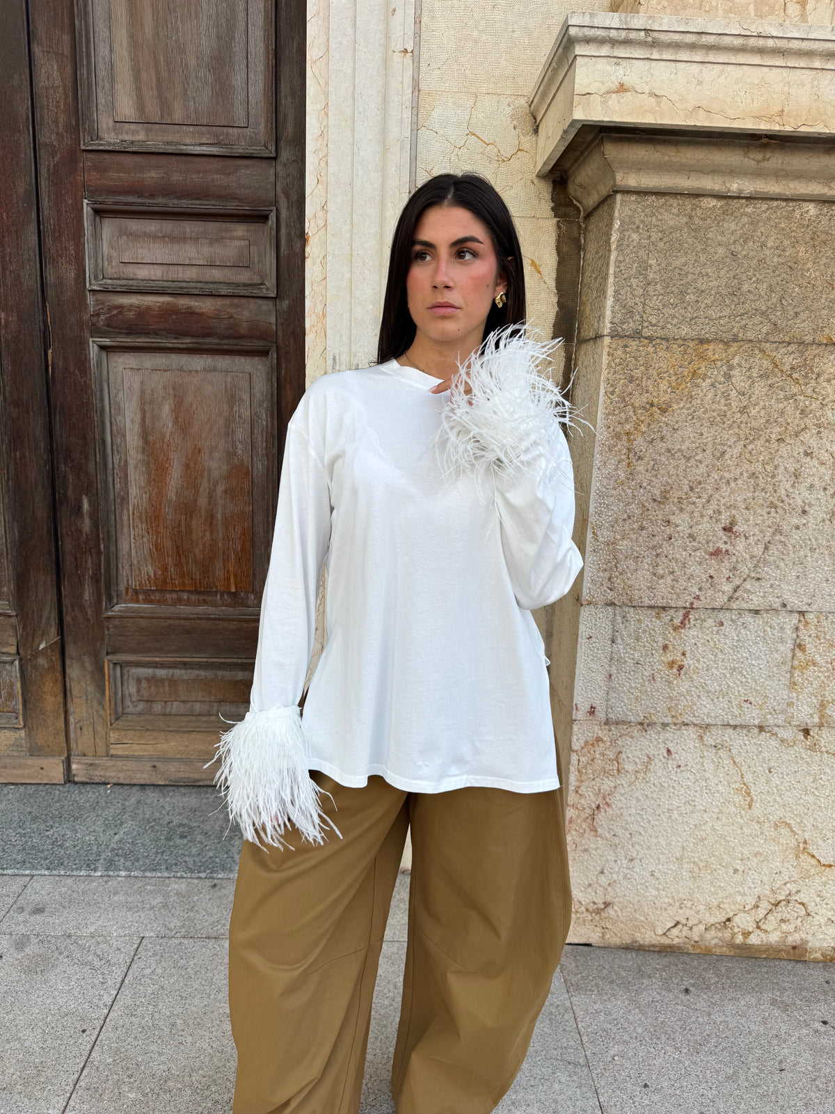 TEE PLUME IN COTONE BIANCA