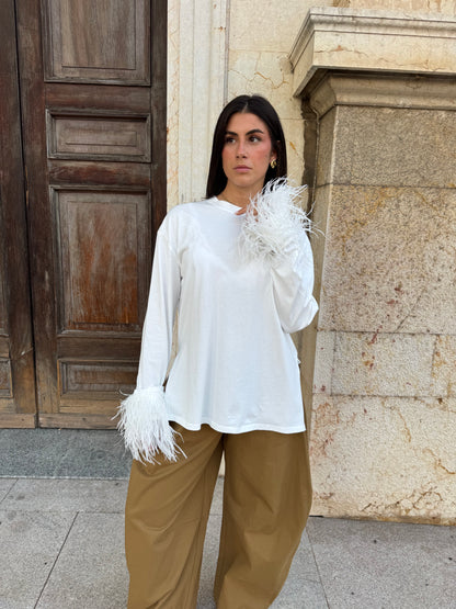 TEE PLUME IN COTONE BIANCA