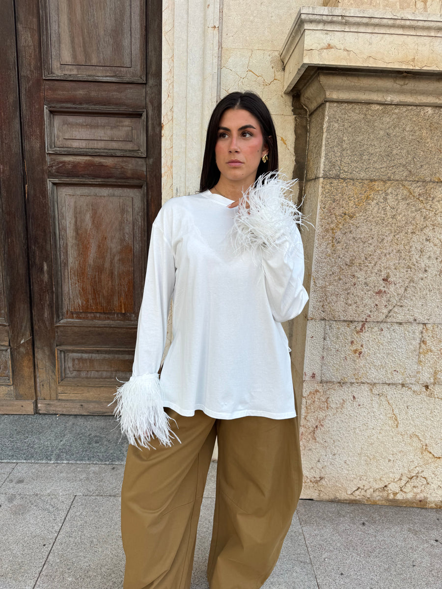 TEE PLUME IN COTONE BIANCA
