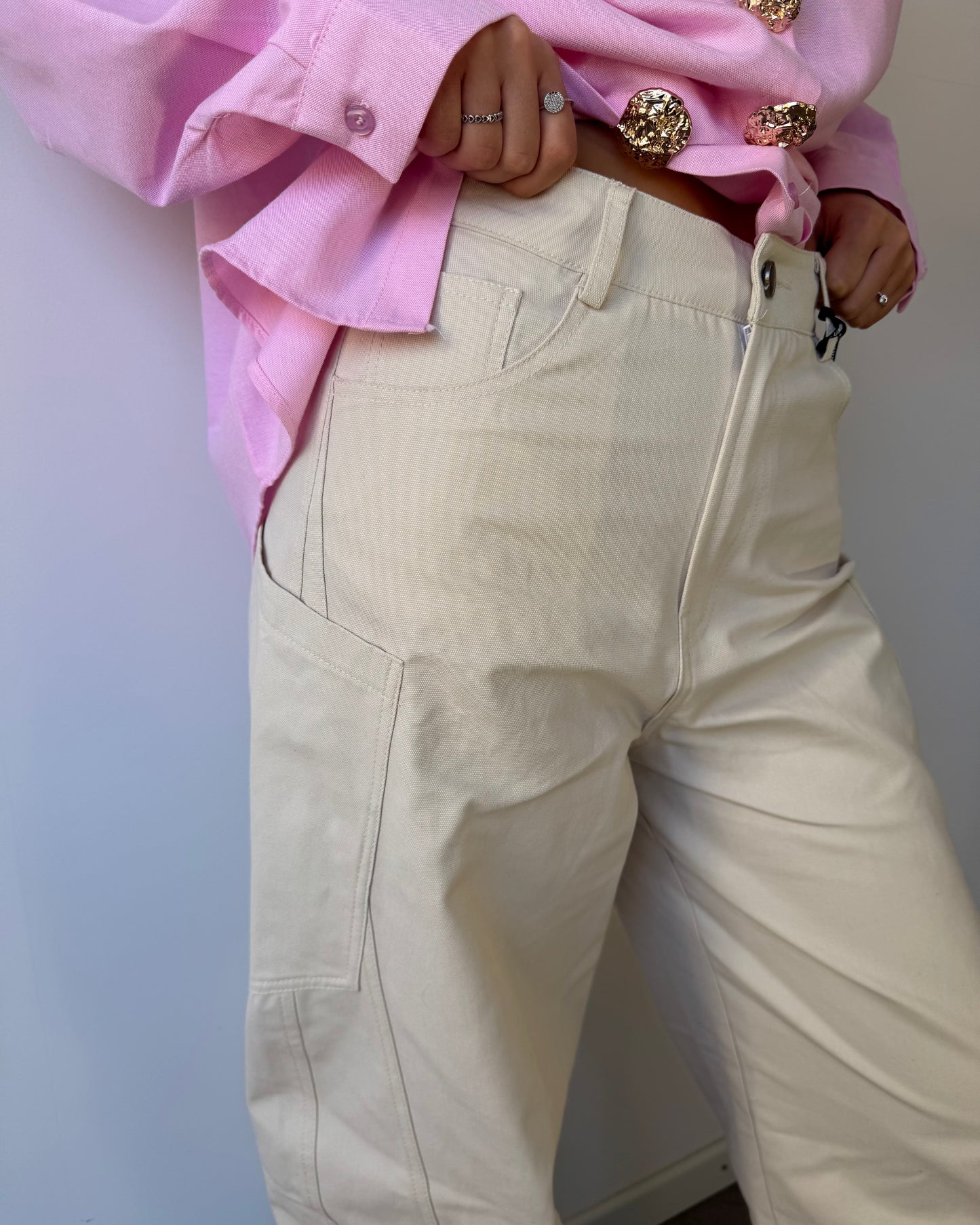 Pantalone cargo panna