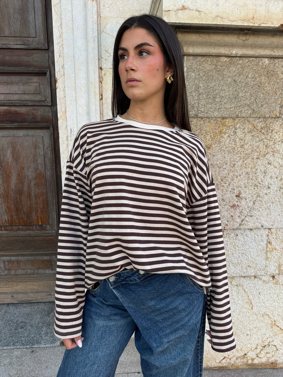 TEE LEA MANICA LUNGA MARRONE E BEIGE