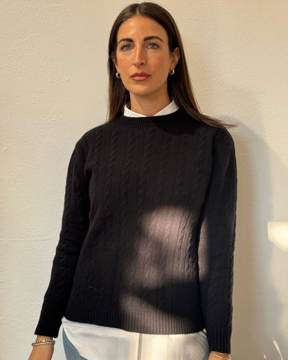 Maglione treccia nero 100% lana