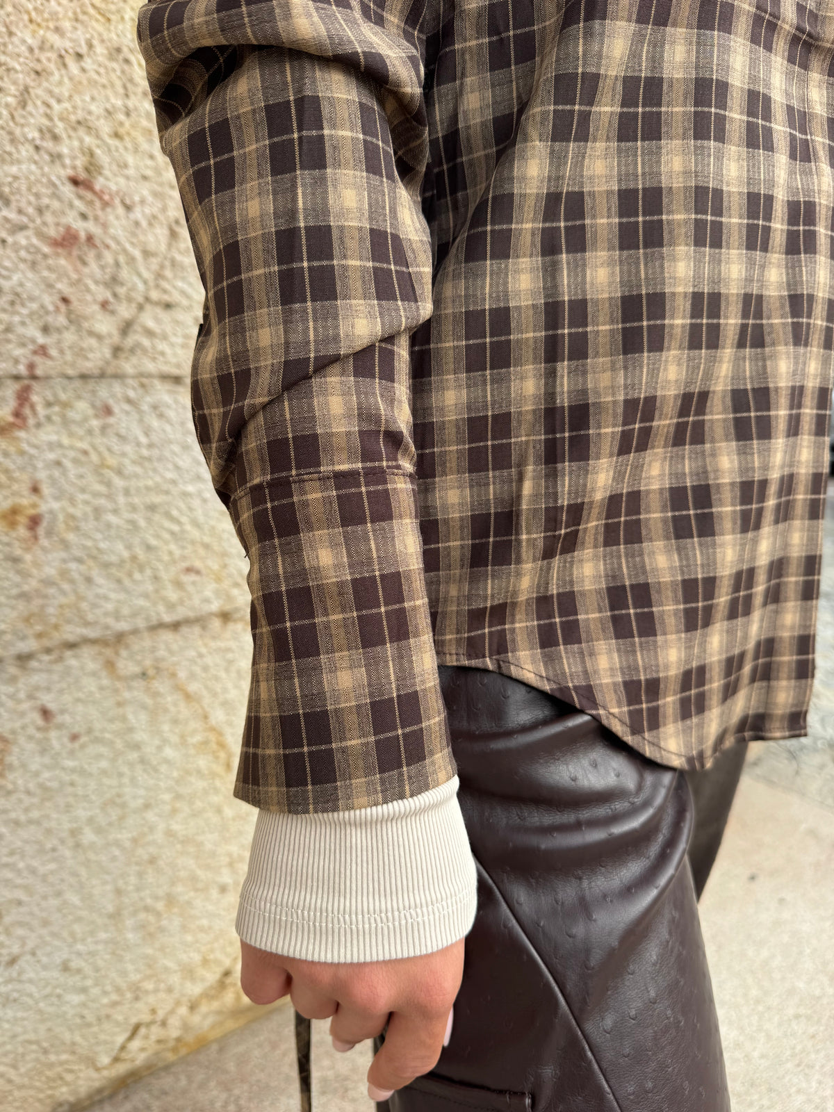 CAMICIA A QUADRI MARRONE