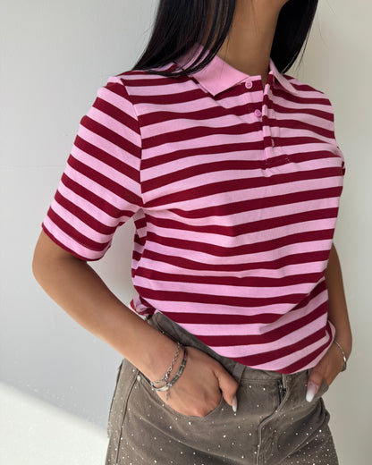 Polo cotone rigata rosa