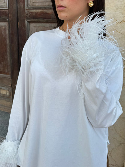 TEE PLUME IN COTONE BIANCA