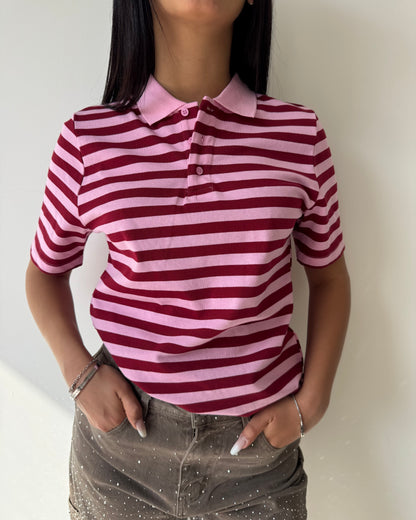 Polo cotone rigata rosa