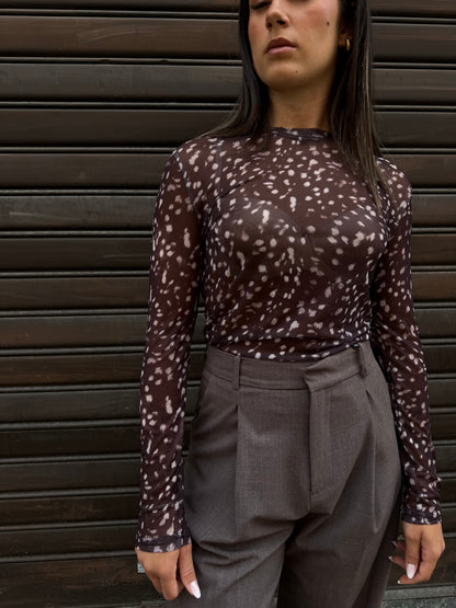 MAGLIA VELATA LEOPARD BORDEAUX