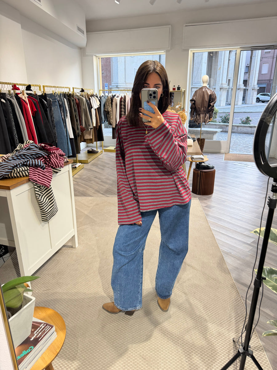 TEE LEA MANICA LUNGA BORDEAUX E GRIGIA