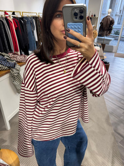 TEE LEA MANICA LUNGA BORDEAUX E PANNA