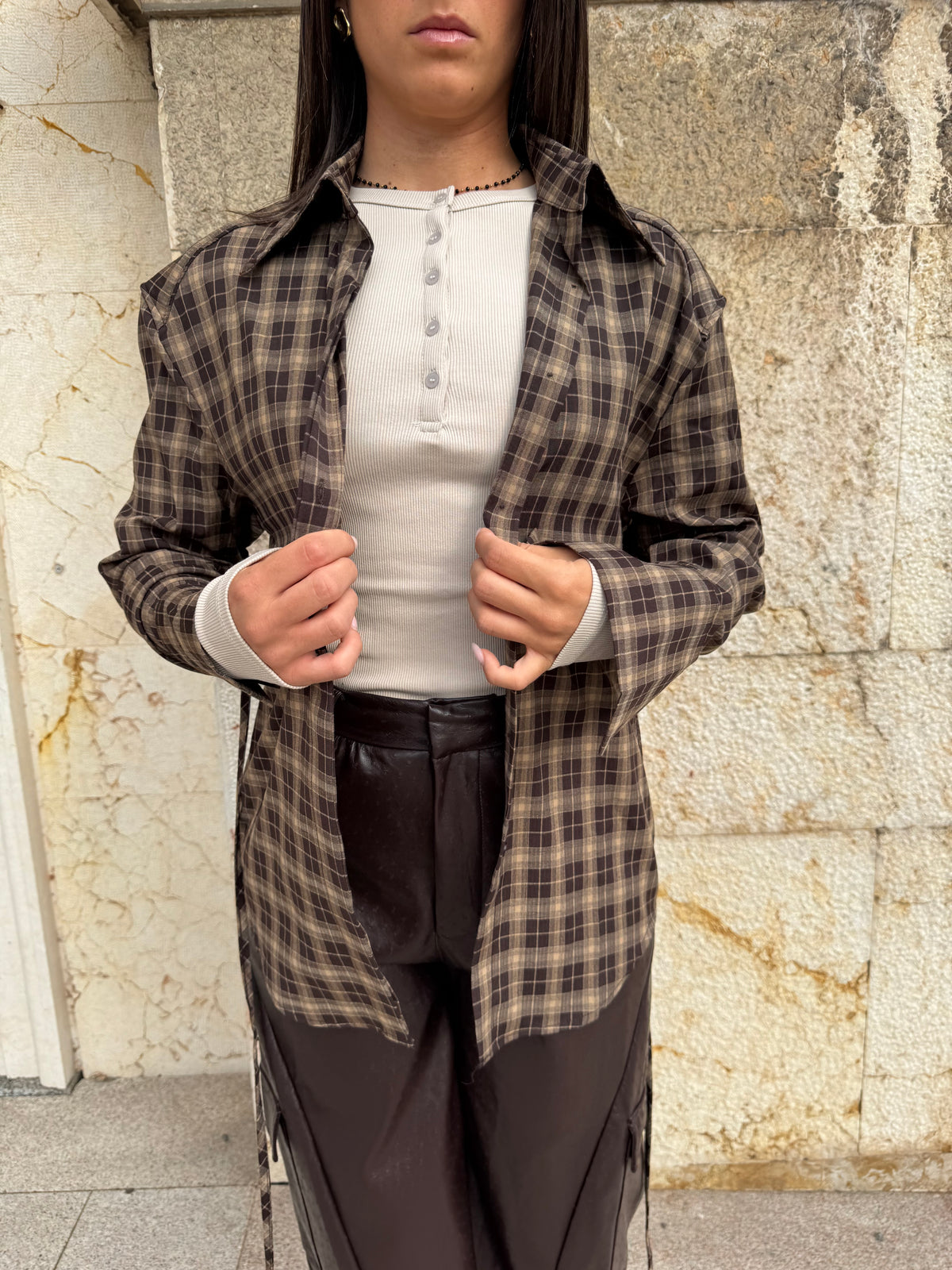 CAMICIA A QUADRI MARRONE