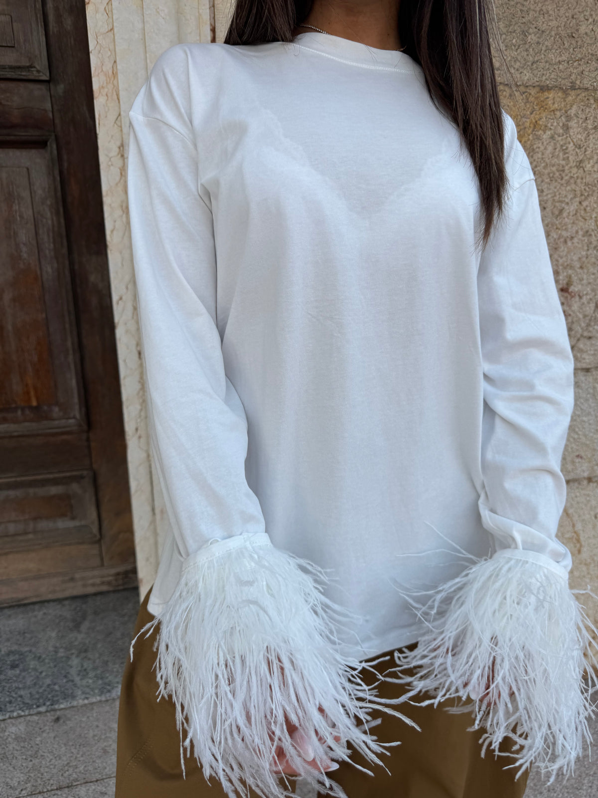 TEE PLUME IN COTONE BIANCA