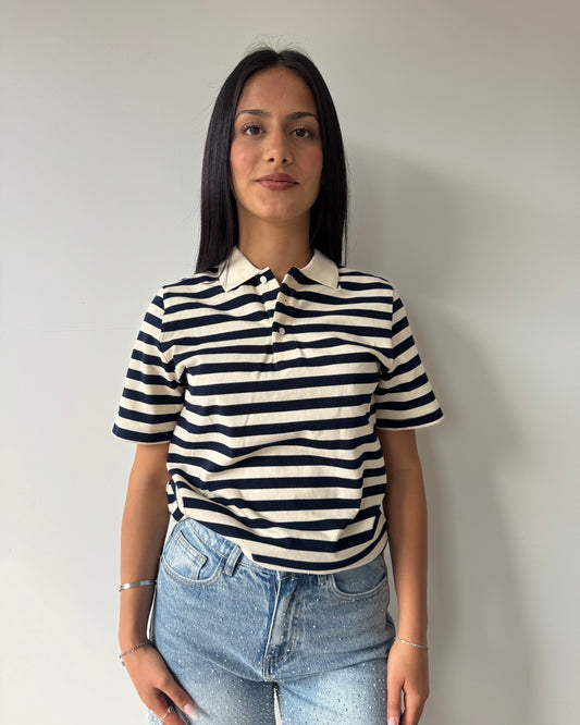 Polo cotone rigata blu