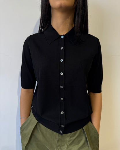 Polo bottoni viscosa nera