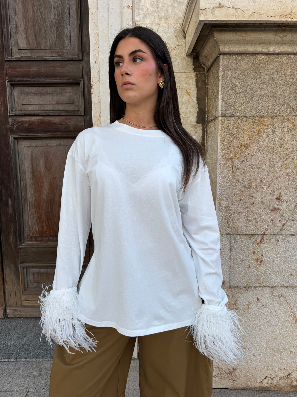 TEE PLUME IN COTONE BIANCA