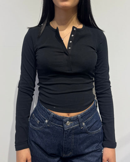T-shirt Crop Serafino nera