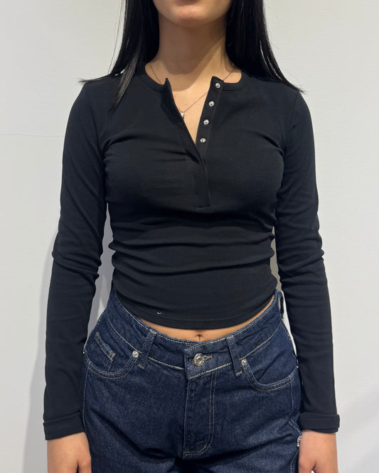 T-shirt Crop Serafino nera