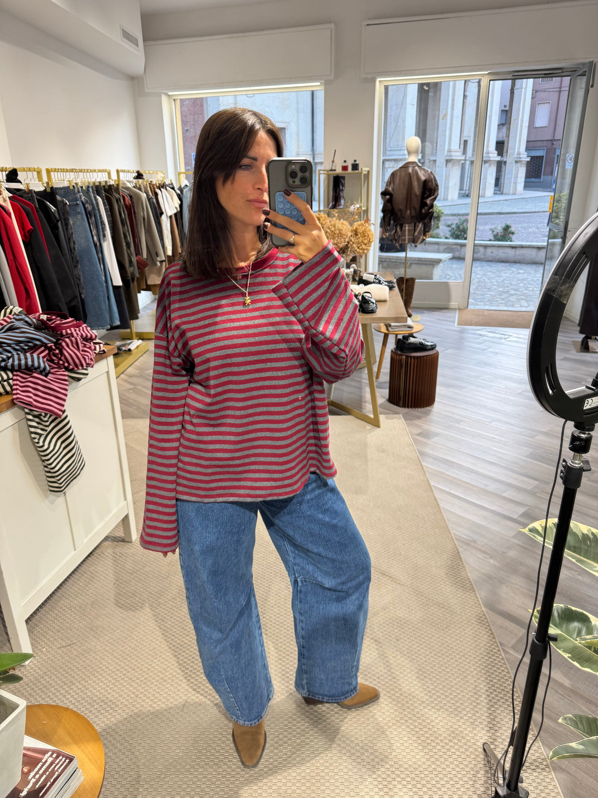 TEE LEA MANICA LUNGA BORDEAUX E GRIGIA
