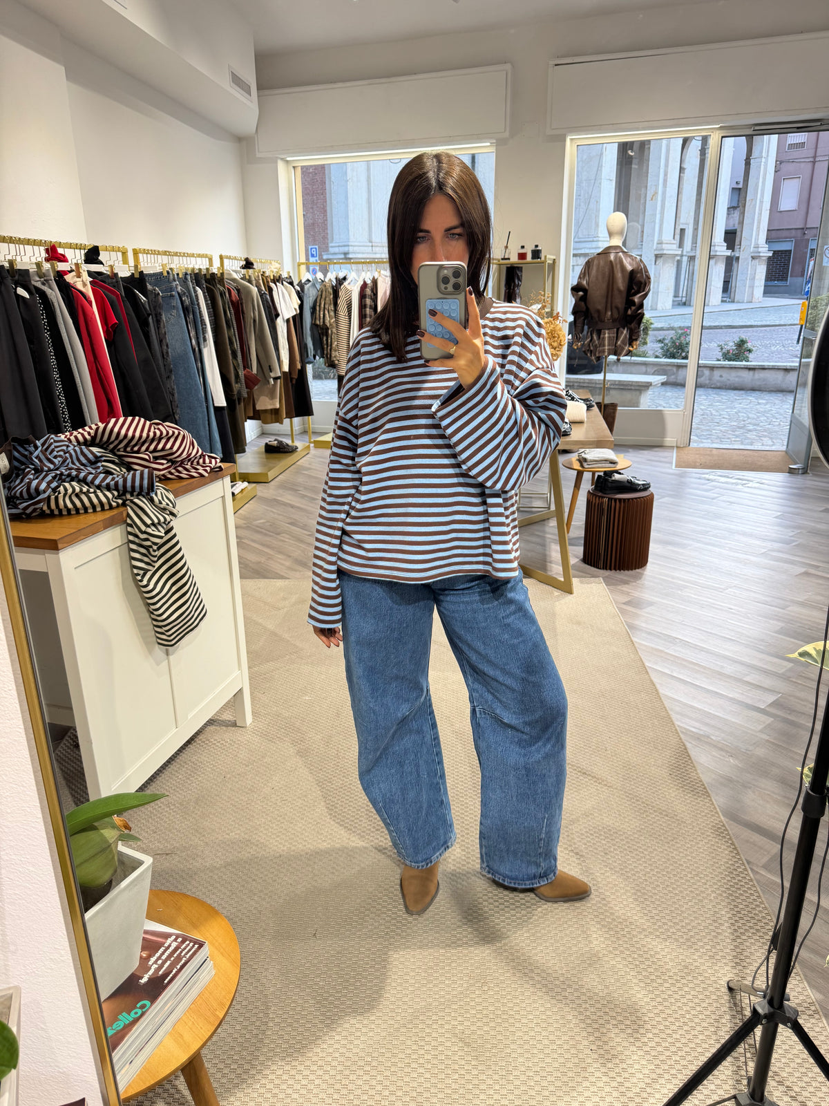 TEE LEA MANICA LUNGA AZZURRA E MARRONE