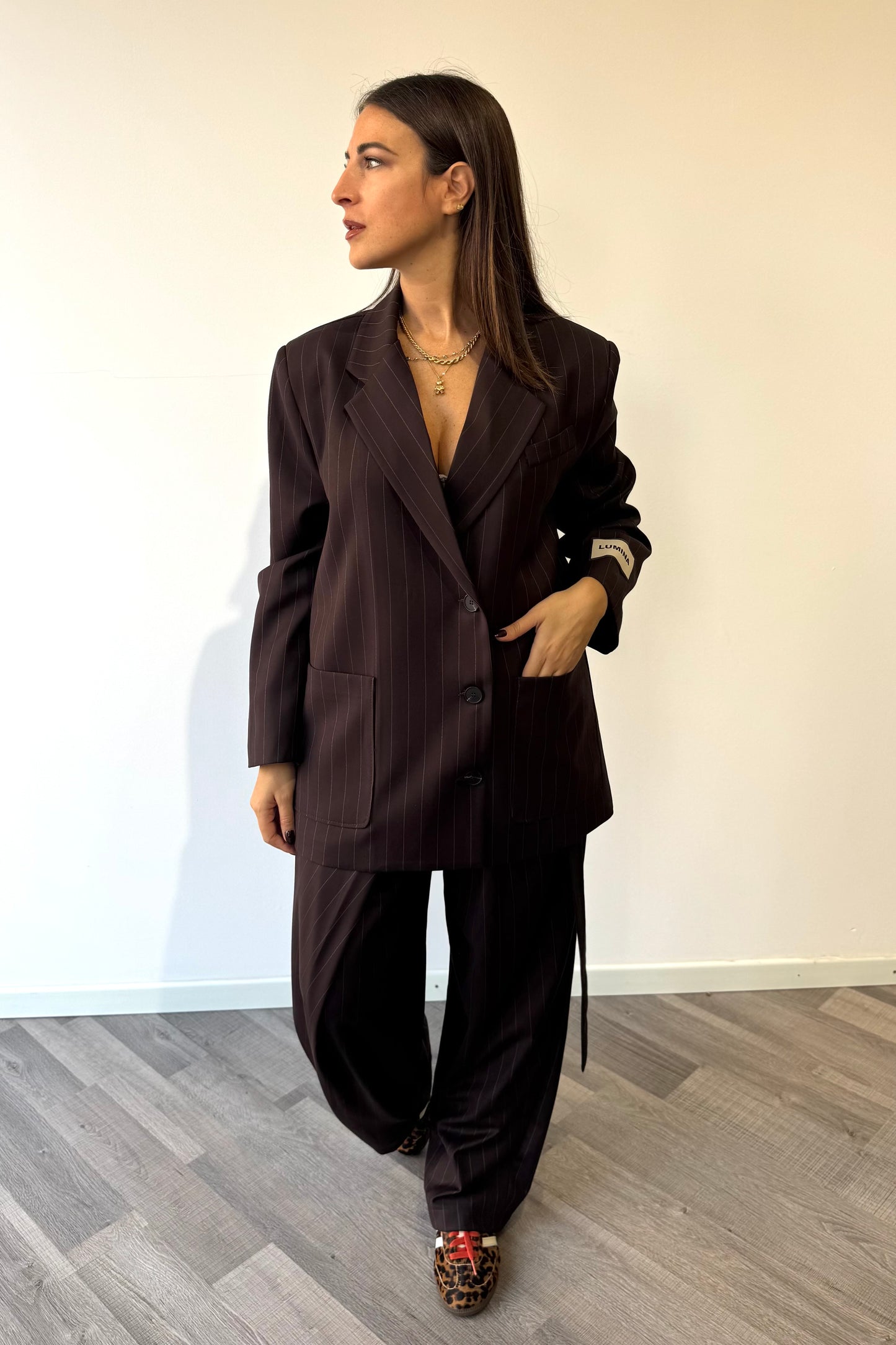 Blazer Over a righe Marrone