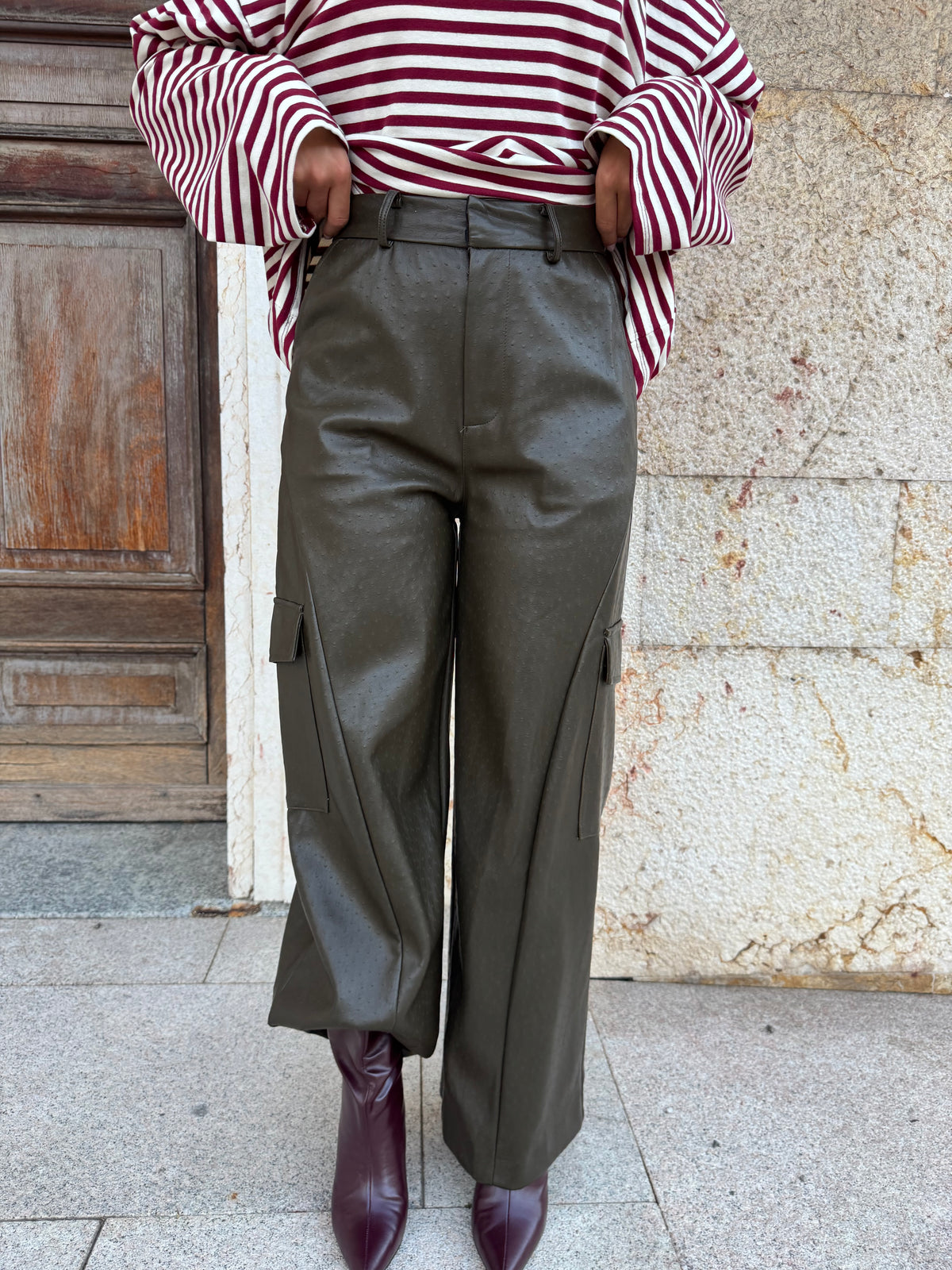 PANTALONI CARGO ECOPELLE VERDONE