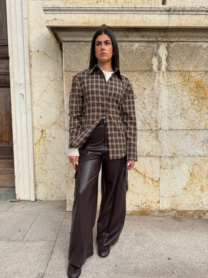 PANTALONI CARGO ECOPELLE MARRONI