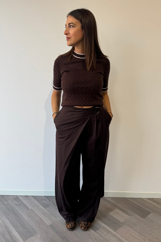 Panta Asimm gessato Marrone