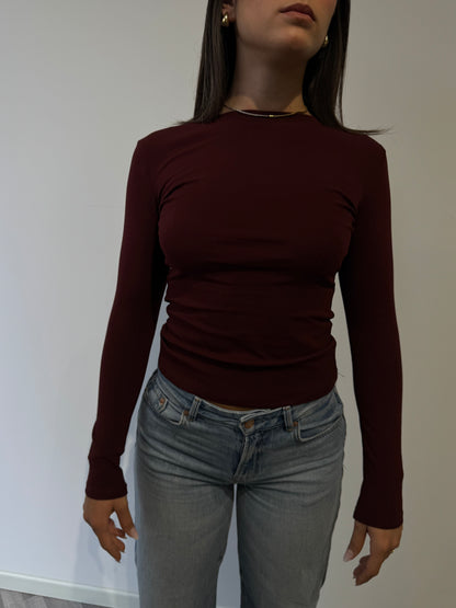 TEE COTONE BASIC MANICA LUNGA BORDEAUX