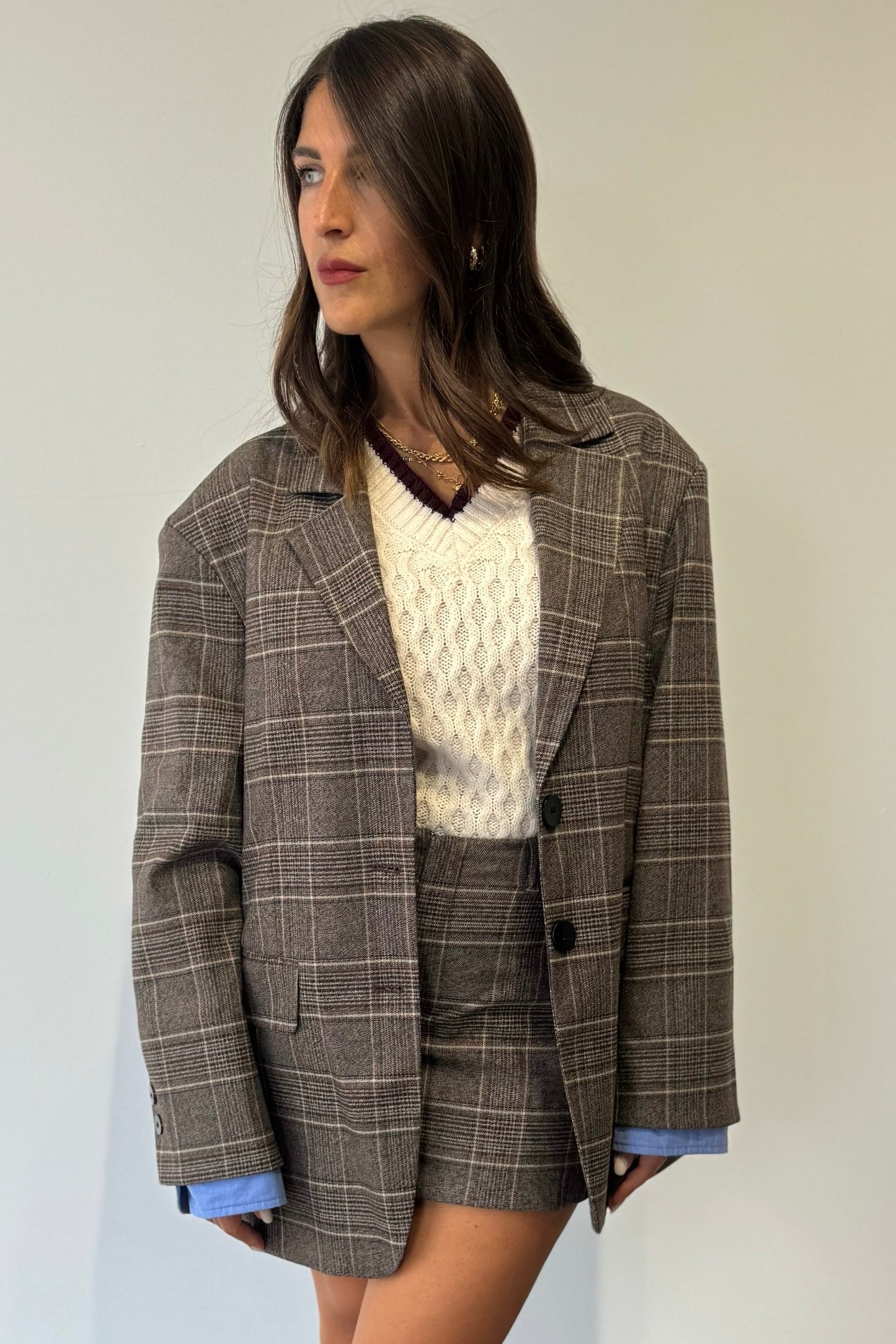 Blazer Quadri Over Marrone