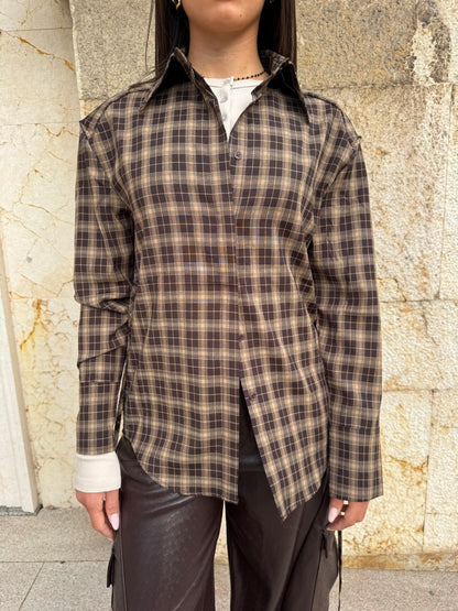 CAMICIA A QUADRI MARRONE