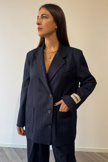 Blazer Over gessato Blu