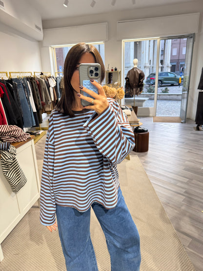 TEE LEA MANICA LUNGA AZZURRA E MARRONE