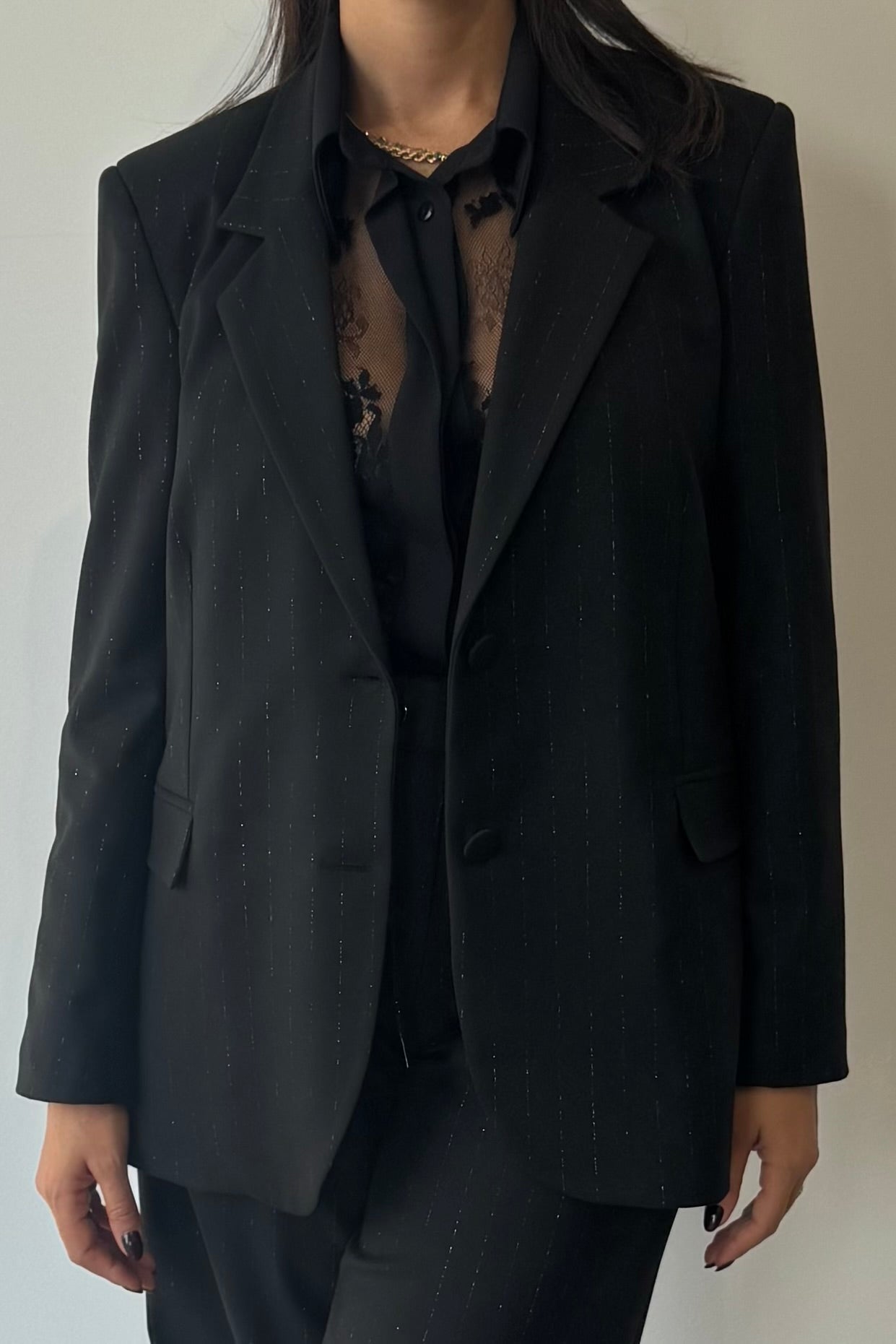 Completo Gessato Lurex Nero