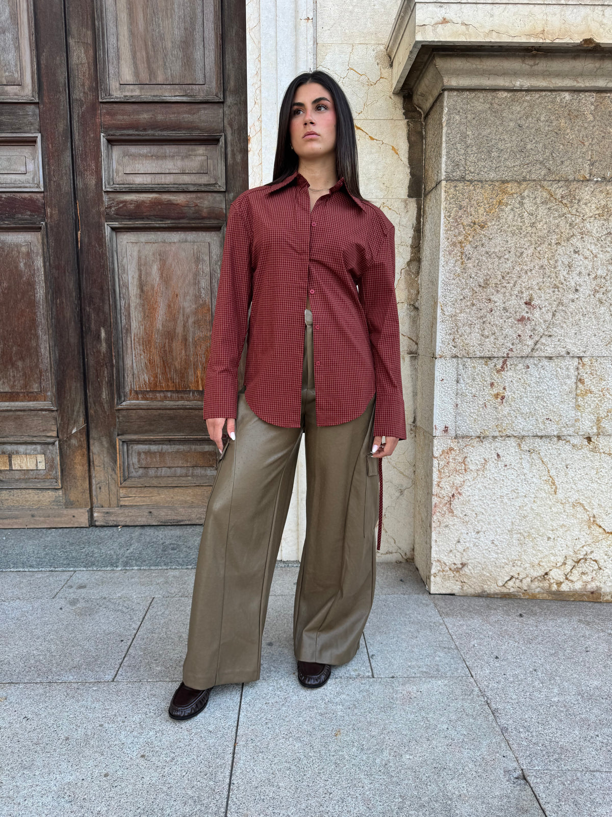 CAMICIA A QUADRI ROSSO SCURO