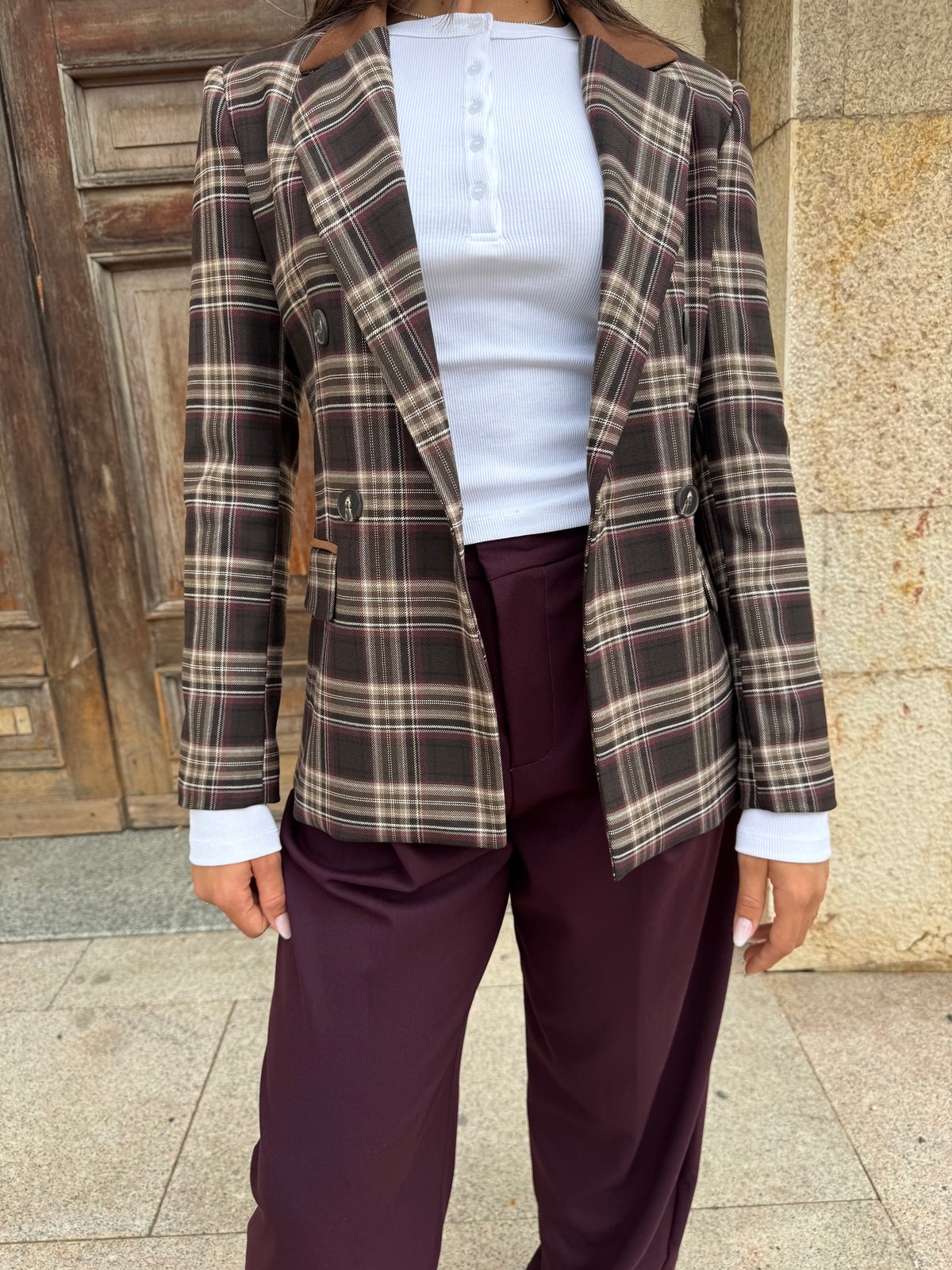 BLAZER CHEK CON COLLETTO IN SWEDE
