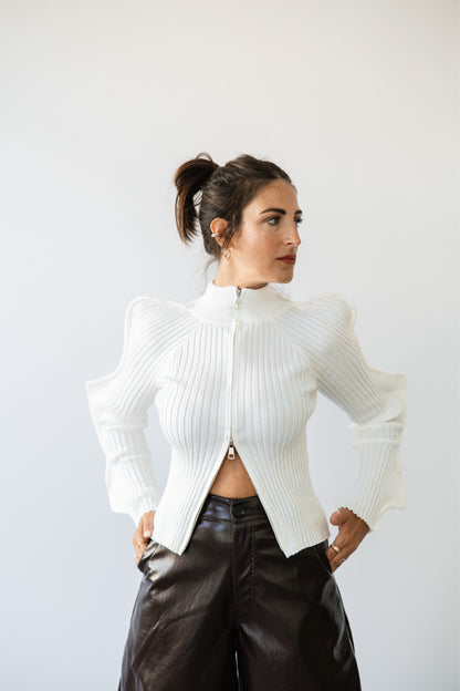 Maglioncino a coste con zip butterfly bianco