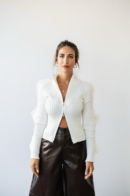 Maglioncino a coste con zip butterfly bianco