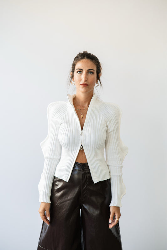 Maglioncino a coste con zip butterfly bianco