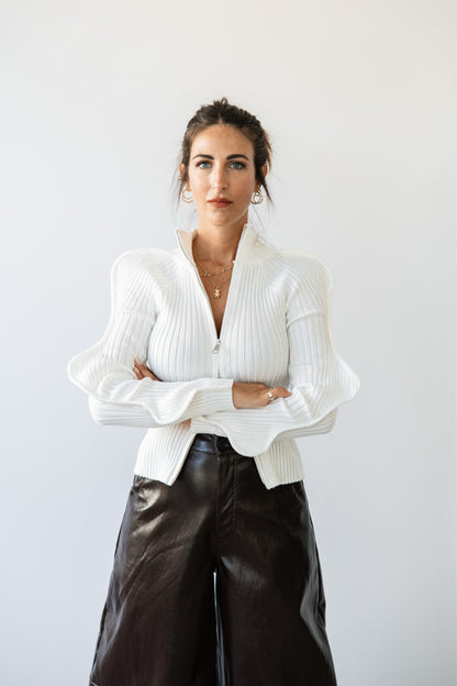 Maglioncino a coste con zip butterfly bianco