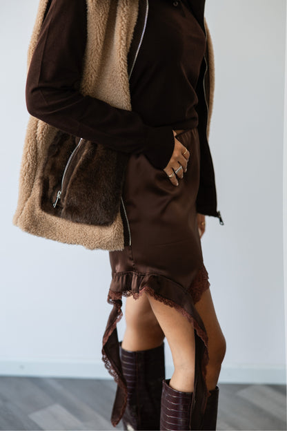 Gonna Eclipse con pizzo marrone