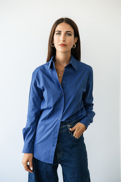 Camicia basica cotone blu