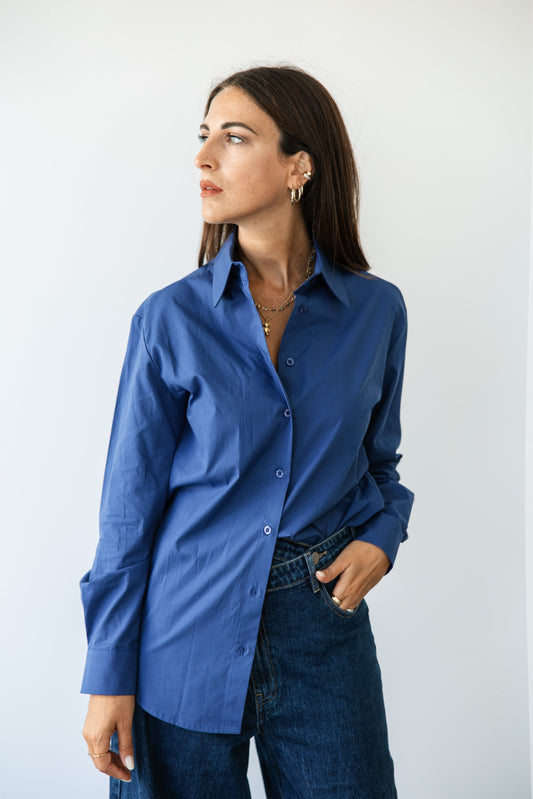 Camicia basica cotone blu