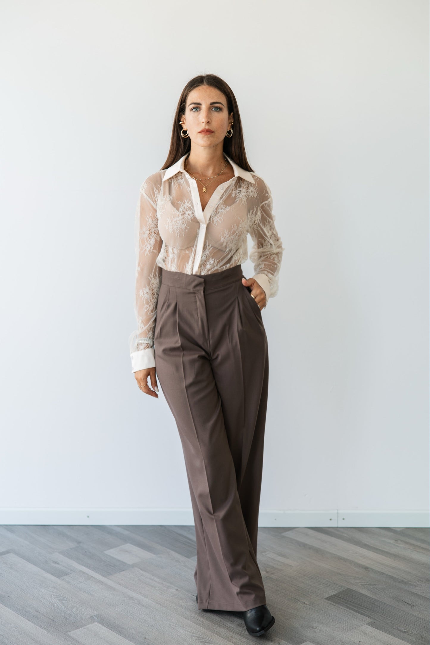 Camicia pizzo raso crema