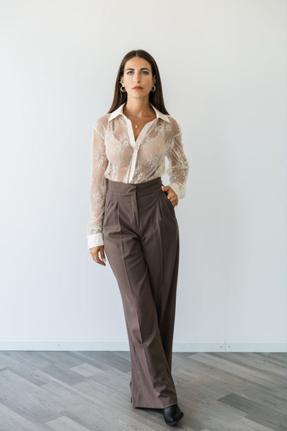 Camicia pizzo raso crema